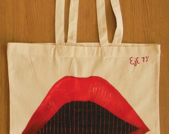 Hand painted and stitched canvas tote bag