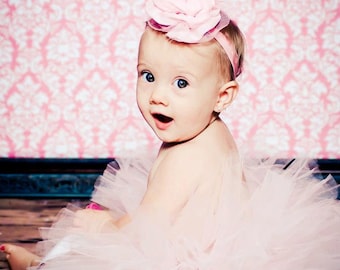 Pretty in Pink Baby Pink Tutu with Matching Pink Fabric and Lace Headband Newborn -3T photography prop