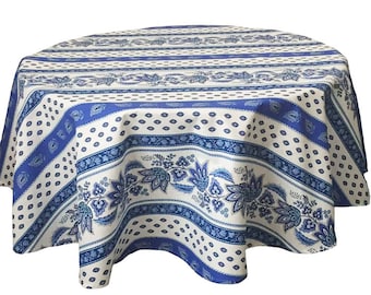 French Provence Tablecloth, Blue and White Tablecloth, 60" Round Tablecloth