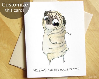 Funny Birthday Card - Another Year Another Wrinkle, Getting Old Card, Funny Over the Hill Card, Counting the Rolls Pug Card by InkPug