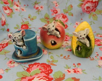 Vintage Trio Of Novelty Mouse Ornaments