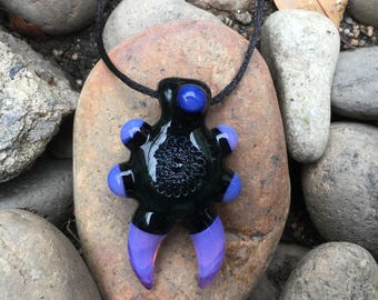 Dichroic Image Pendant with Pink Slyme Horns (Borosilicate Glass)