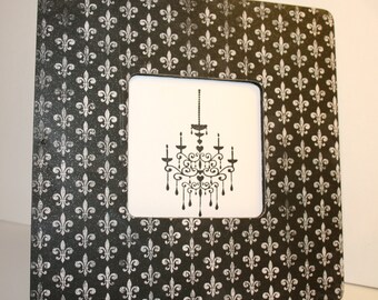Black and white Fleur de lis, Picture frame, Photo frame, Fleur de lis frame, Black and gray photo frame