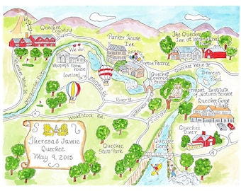 Wedding Map - Hand Drawn Wedding Map-Watercolor Map of your city