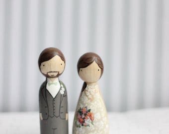 RUSH Cake Topper // Wedding Cake Topper // Peg Dolls // Wooden Cake Toppers // Custom Cake Toppers // Goose Grease // Wooden Dolls