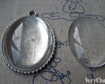 Clear Glass Cabochon Oval Dome Magnifying Glass Cabs Cover 30x40mm Set of 10 A3610