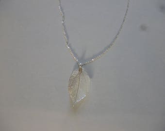 Silver Real Leaf Pendant Necklace