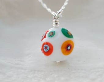 White Murano Millefiori Glass Necklace