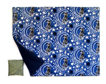 Catnip Mat plus Catnip Black Cats in Midnight Sky Moon Stars Refillable Reversible