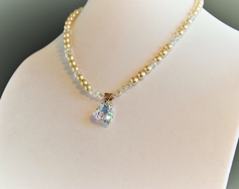 Pearl and Crystal Necklace with Swarovski Crystal Heart Pendant
