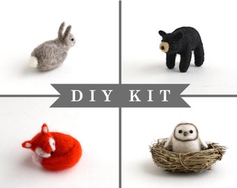 DIY Kit - Needle Felting Kit - Needle Felted Miniature Animal Kit - Gift Craft Kit