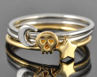 Star ring, Sun ring, Moon ring, sterling silver ring, crescent moon ring, crescent moon