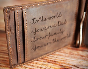 Personalized Wallet,Engraved Leather Wallet,Custom Wallet,Front Pocket Money Clip,RFID Blocking Bifold Slim Wallet, Minimalist Wallet
