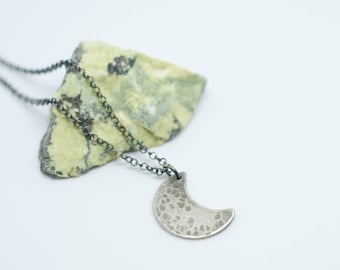 Crescent moon necklace, sterling silver, moon charm, moon talisman, miniature amulet, oxidised silver pendant, moon goddess necklace.