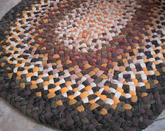 New Ready To Ship Sturdy Handmade Hand Braided Recycled Oval Rug / Rag Rug / Carpet in Fall Colors for Bathroom / Kitchen / Entryway