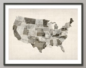 Watercolor United States Map (USA), Art Print (547)