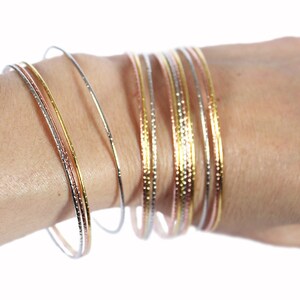 SALE • • skinny bangle set. bollywood stacking bracelets. silver, copper, gold metallic • • apu bangle