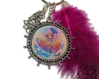Little girl and feather handbag