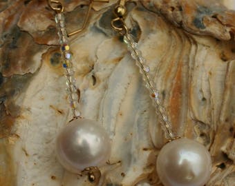 PEARL CRYSTAL EARRINGS....Swarovski Crystal And Pearl Drop Earrings