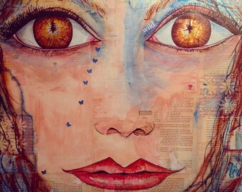 Art Student- Mixed Media, Acrylic and Collage Painting on Canvas 78x64cm