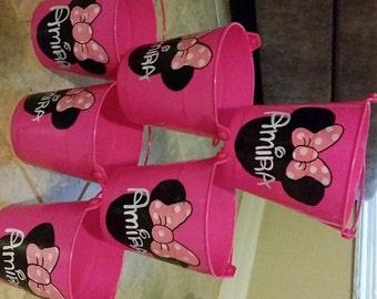 Personalized Disney Inspired Bucket Favors, Small Pail Favors, Minnie Mouse Bucket Favors, Pick Your Theme
