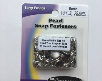 Earth Pearl Snaps-Size 16, Set of 20, Snap Source, Long Prong Cap Snaps