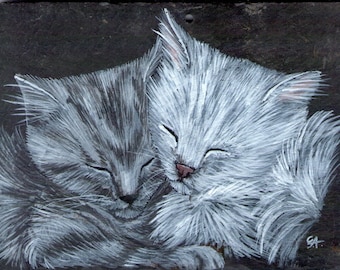 Cat acrylic painting on Slate