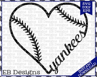Yankees Baseball Love SVG DXF EPS Cutting Machine Files Silhouette Cameo Cricut Baseball Vinyl Cut File Softball Vector svg file