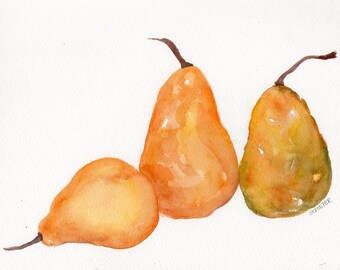 Pears watercolor painting original still life 8 x 10 Rustic kitchen decor, food wall art, Farmhouse style, fruit art, pears illustration