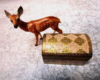 Vintage Trinket Box, Florentine Gold + Ecru, Made in Italy, Vanity Dresser Organizer, Shabby Chic, Hinged Lid, Little Trunk, Royalty, Bridal