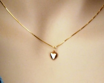 Gold Heart Necklace, Tiny Solid 14k Gold Heart Necklace, 14k Gold Minimalist Puffed Heart Pendant, Puff Heart Solid Gold 14k Gold Heart