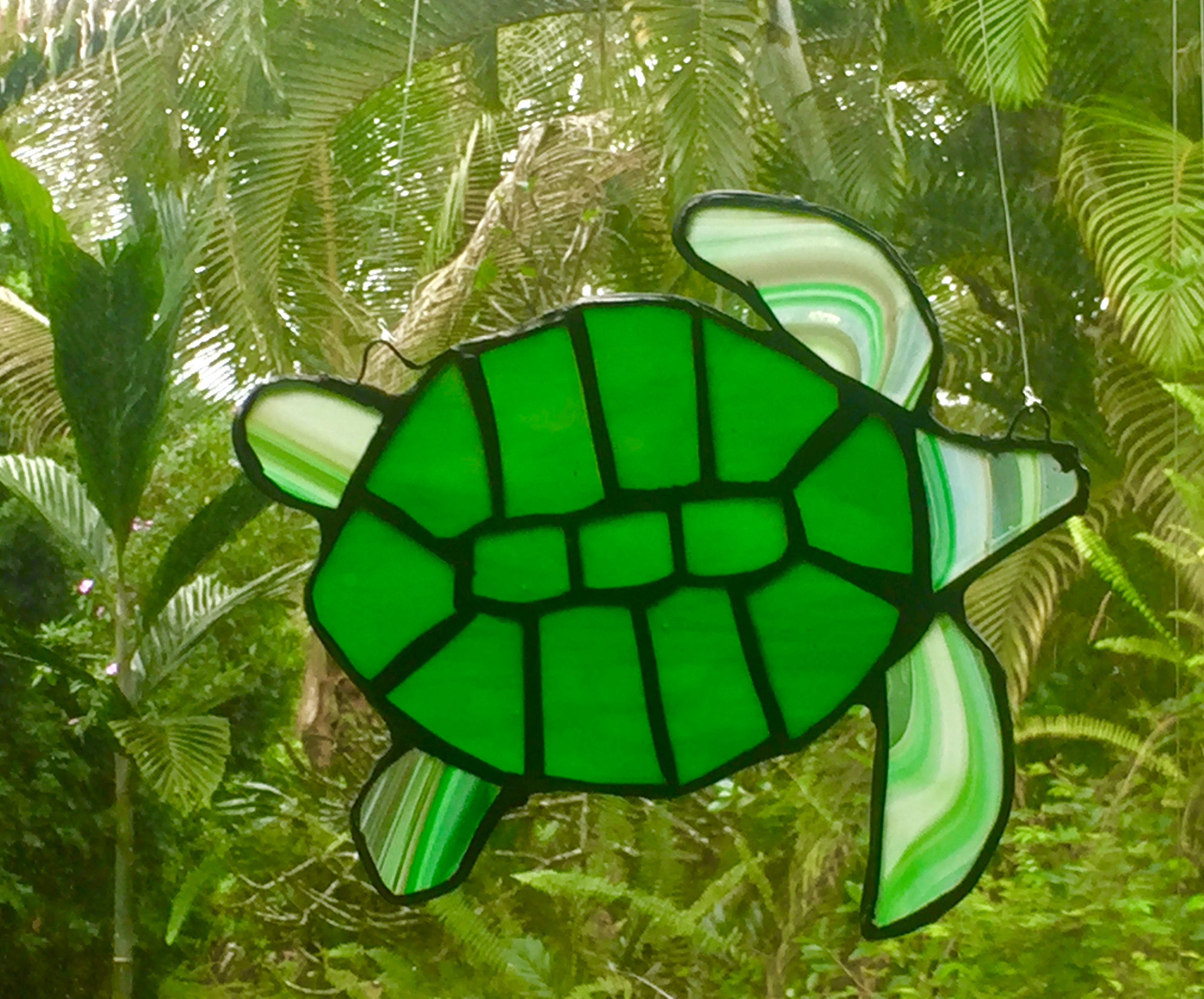 Stained Glass Hawaiian Sea TURTLE HONU Colorful Stained