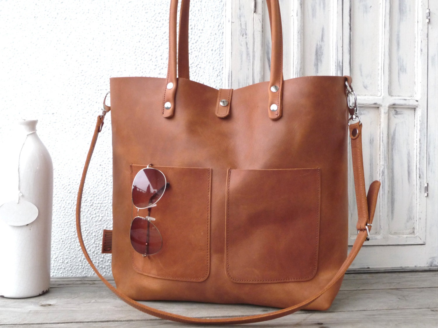 Leather bag cowhide full grain leather tote distressed