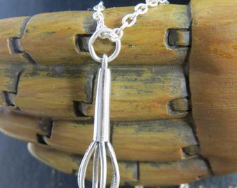 Sterling silver whisk necklace, chefs whisk, bakers whisk, chef necklace, bakers necklace, culinary, foodie gift, homemaker gift, baker