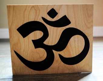 Om, Aum Yoga symbol sign, Om sign, laser engraved Om, laser engraved yoga symbol, standing Om plaque, birch om sign, birch yoga sign, A-U-M