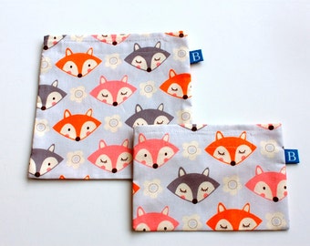 Reuseable Eco-Friendly Set of Snack and Sandwich Bags in Gray Fox Fabric