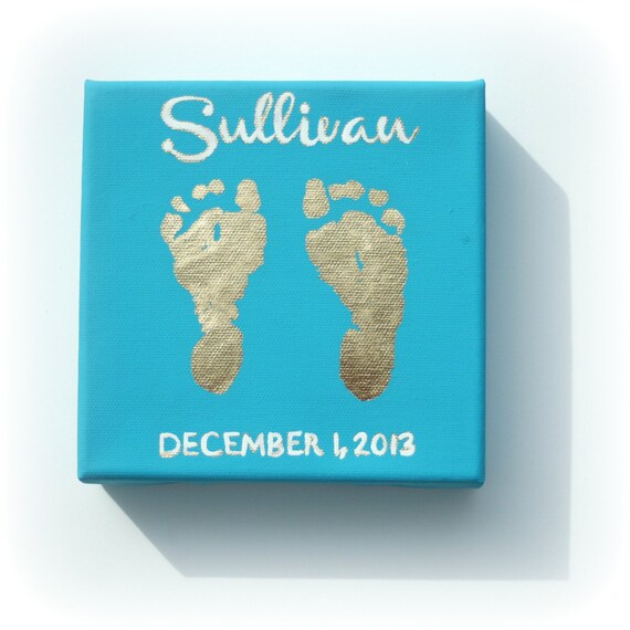 Custom Gold Leaf Baby Footprints on Stretched Canvas