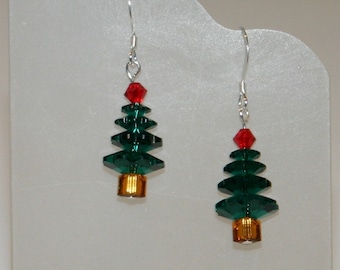 Swarovski crystal christmas tree earrings Green