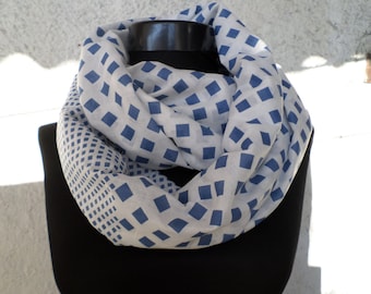 Infinity Scarf, Geometric pattern scarf, Blue and white scarf, cotton scarf, Loop scarf, Valentine's, Gift Ideas