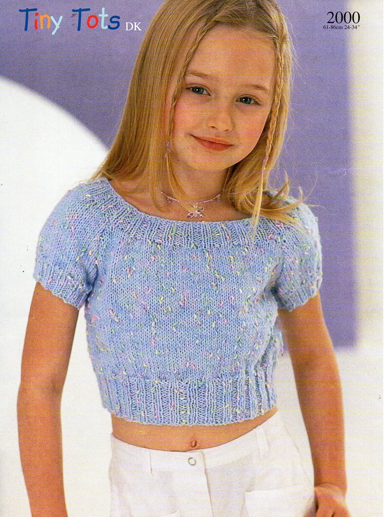 Girls crop top Knitting Pattern PDF childrens top summer top short sleeve sweater 24-34\ Girls crop top Knitting Pattern PDF childrens top summer top short sleeve sweater 24-34\