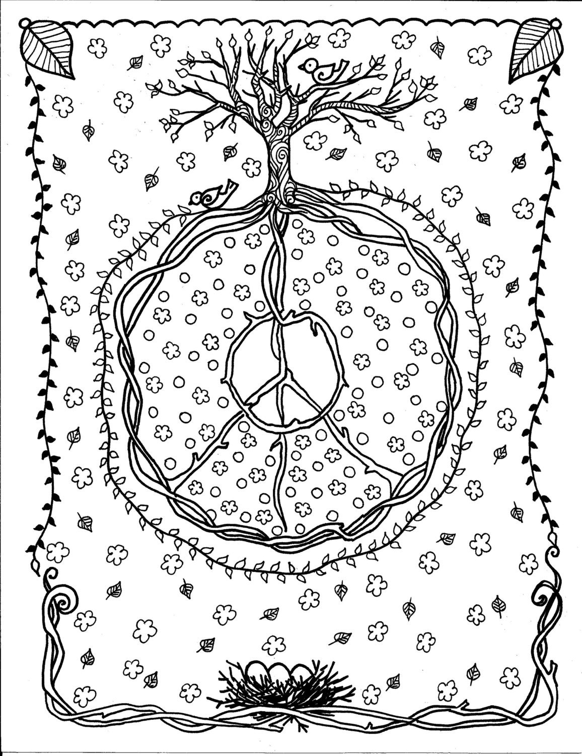 Download Instant Download Coloring page Tree of Life Peace Art