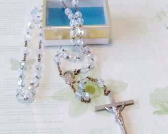 Vintage Glass Rosary/vintage rosary/Italy rosary/rosary beads/prayer beads/glass bead rosary/cross/cross necklace/crucifix/catholic