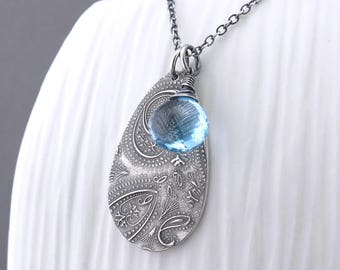 Blue Topaz Necklace Gemstone Necklace Long Layering Necklace Silver Charm Necklace Gemstone Jewelry Modern Jewelry - Solo