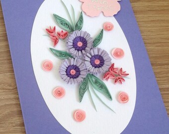 Handmade quilled thank you card with quilling flowers