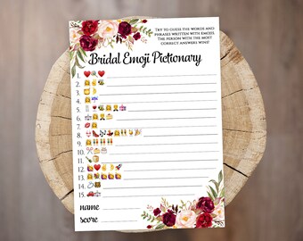 Bridal Shower Emoji Pictionary game printable Floral Wedding Emoji game template Instant download PDF JPEG