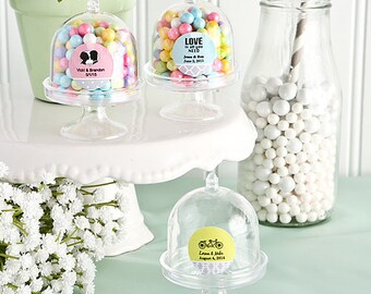 50 Personalized Mini Cake Stand Plastic Box Favors - Set of 50