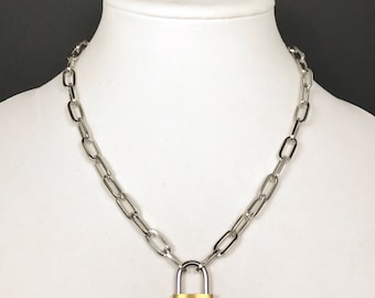 Chain Link Padlock Necklace with Functioning Lock and Key