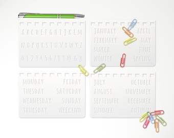 4 Bullet Journal Stencils Set • Alphabet Numbers Week Days Months 4 Seasons Calligraphy 3.5 x 5 Planner Bujo Starter Kit TN Notebook • 06B