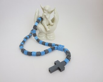 Catholic Rosary made of Lego Bricks - Light Blue and Gray Lego Bricks Rosary