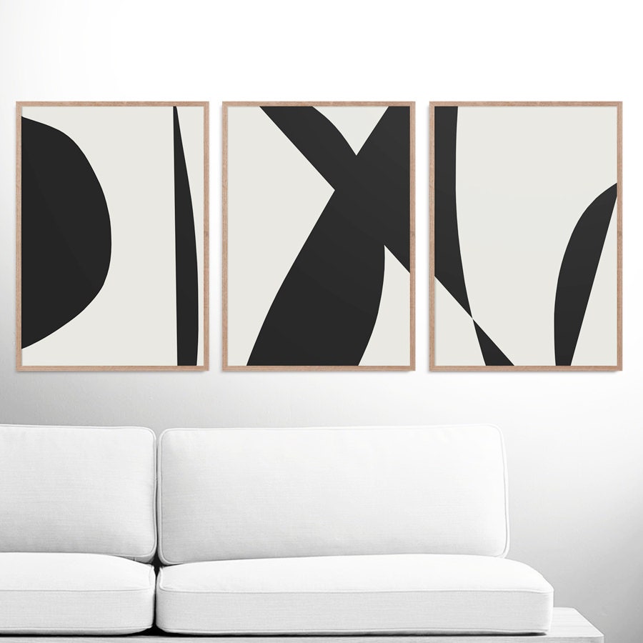 Abstract Art Print Set 3 Black & White Abstract Art